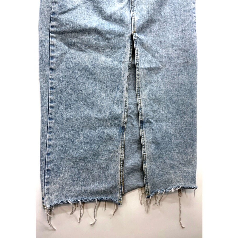 Light Wash Denim Midi Skirt Sz S Asymmetrical Waist Raw Hem Y2K Grunge - Picture 7 of 9